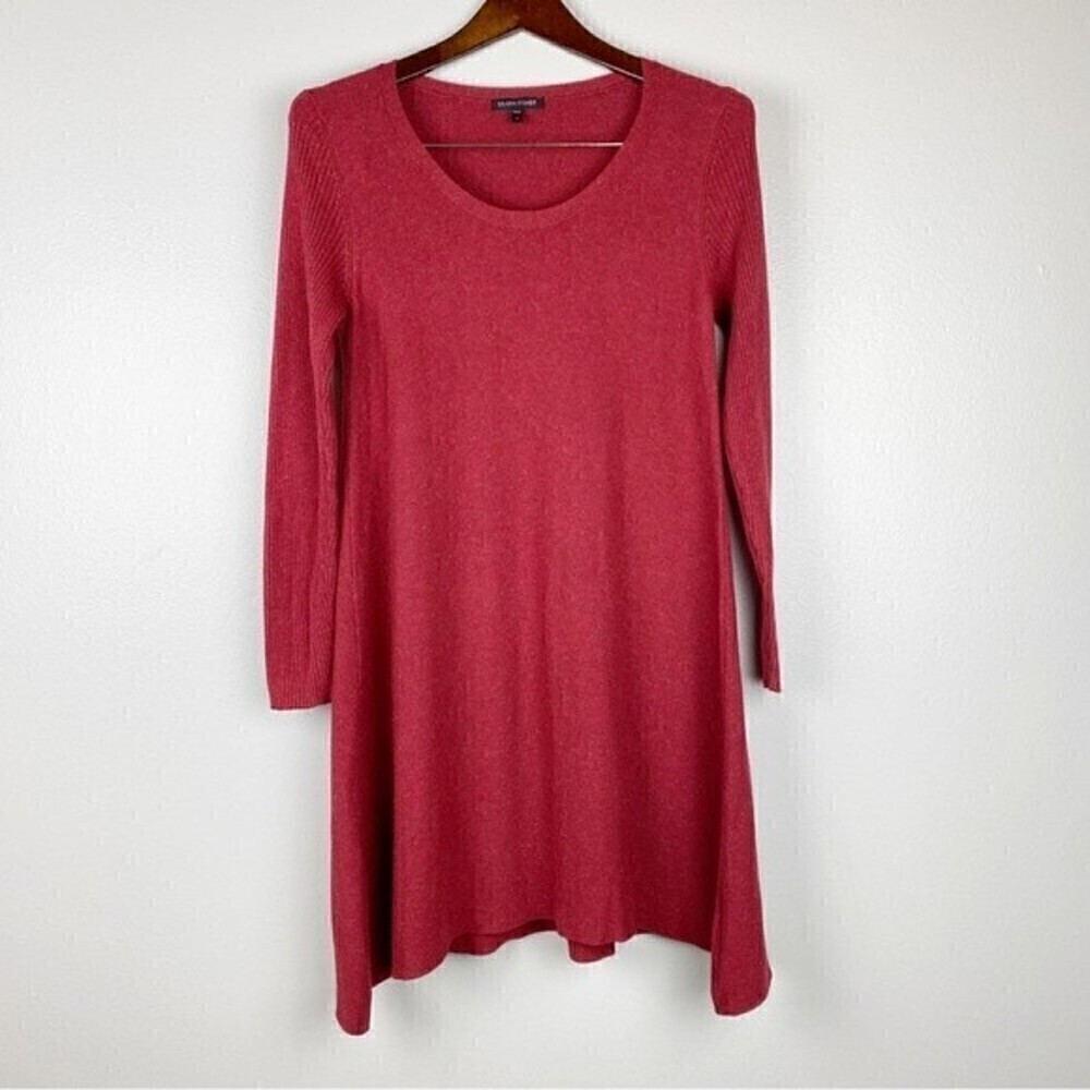 Eileen Fisher Crewneck Pullover Tunic Long Sleeve Sweater Red Size S